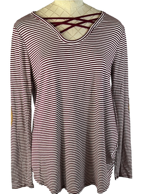 Anthropologie Ella Mara Crisscross Long-Sleeve Top Red/White Stripes Size Medium
